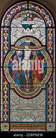 The famous stained glass window of the Crucifixion of Christ in ...