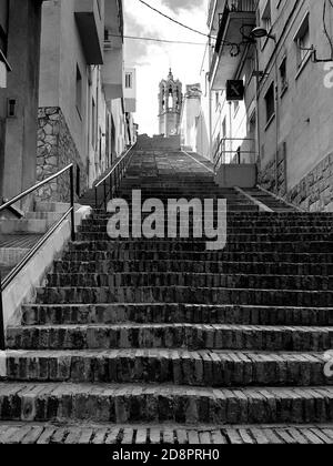 A vertical grayscale shot of city buildings and streets Stock Photo - Alamy