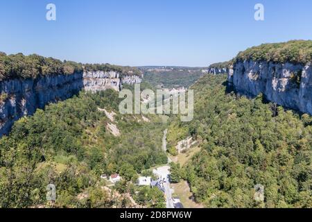 Baume Les Messieurs village, Valley, canyon from Jura, France Stock Photo
