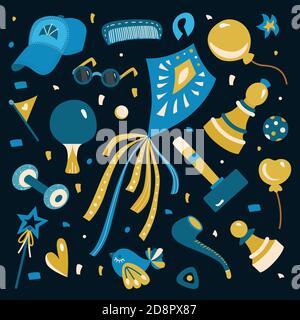 Vector illustration with man's things. A bright concept in flat style. Set of everyday things. Stock Vector