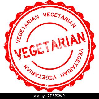 Grunge red vegetarian word round rubber seal stamp on white background Stock Vector