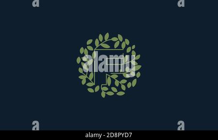 Letter F with leaf green garden nature ornament  logo vector icon  design Stock Vector