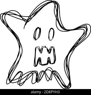 Black color doodle line handdrawing in ghost shape on white background Stock Vector