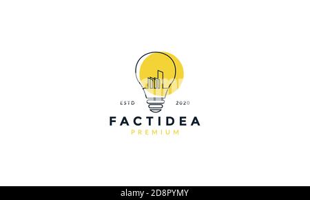 factory industry building line with lamp for ideas logo vector icon design Stock Vector