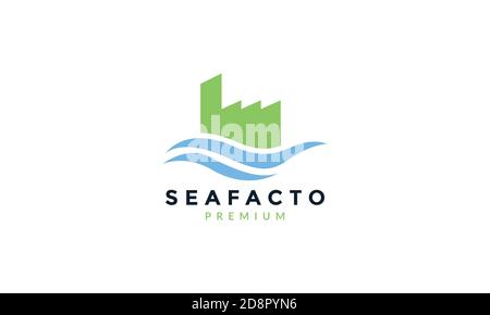 factory industry building with water sea river logo vector icon design Stock Vector