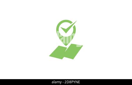 pin maps location check mark green logo vector icon design Stock Vector
