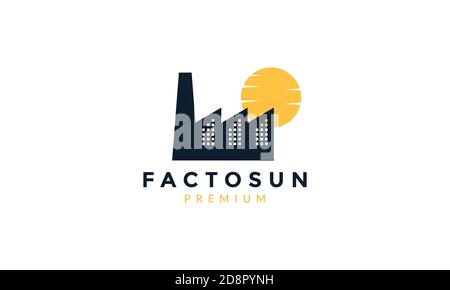 factory industry building silhouette with sunset logo vector icon design Stock Vector