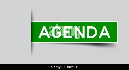 Inserted green color label sticker with word agenda on gray background Stock Vector