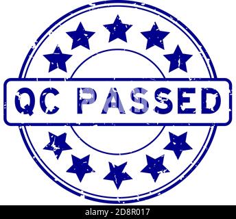 Grunge blue QC (Quality control) passed word round rubber seal stamp on white background Stock Vector