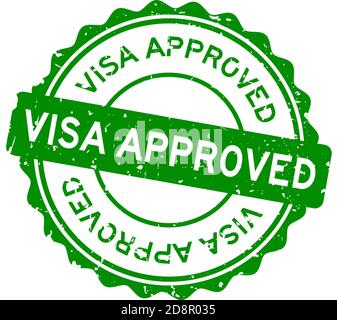 Grunge green visa approved word round rubber seal stamp on white background Stock Vector