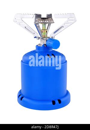 Small 1200w portable gas camping stove isolated on a white background Stock Photo