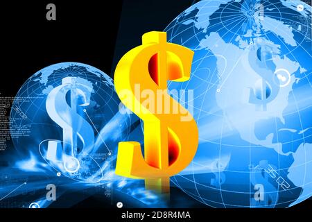 Digital illustration of dollar sign and earth in color background Stock Photo