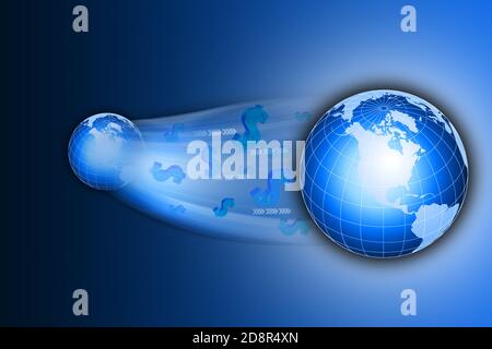 3d illustration of earth and dollar sign in color background Stock Photo