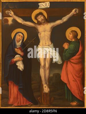 VIENNA, AUSTIRA - OCTOBER 22, 2020: Paint of Crucifixion as the part of cross way in the church Rochuskirche. Stock Photo