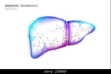 3D medicine liver medical treatment. Hepatitis warning medical therapy digestive protect drug concept. Low poly vector illustration. Stock Vector