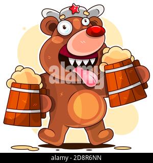 Logo Bar Beer Mug And Bear Brewery Grunge Celebration Classic Advertising Banner Retro Vintage Style Beer Pub Bar Label Creative Background Template Stock Vector