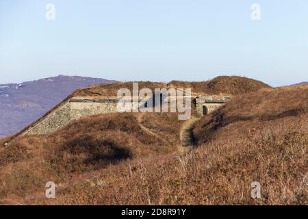 Abandoned fortifications of the Muravyov-Amursky fort on the Kholodilnik hill. It is part of the Vladivostok fortress, built at the end of the 19th - Stock Photo