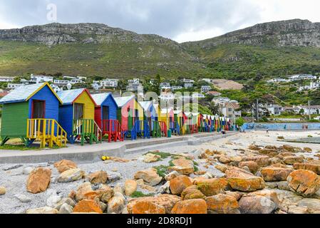 St James Beach Huts in Cape Town, Western Cape, South Africa Stock Photo