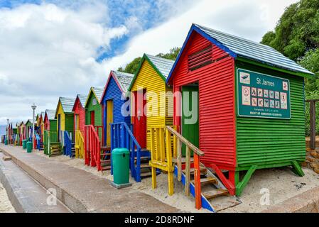 St James Beach Huts in Cape Town, Western Cape, South Africa Stock Photo