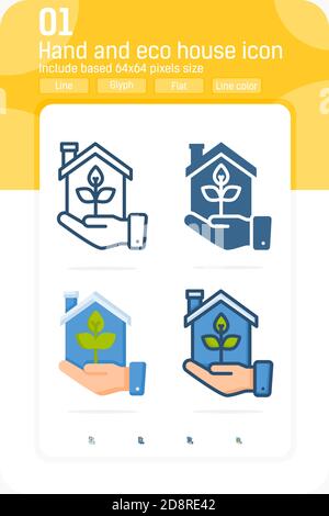Hand and eco house icon with multiple style isolated on white background. Vector, sign and symbol icon for graphic design, web design, ui, ux, present Stock Vector