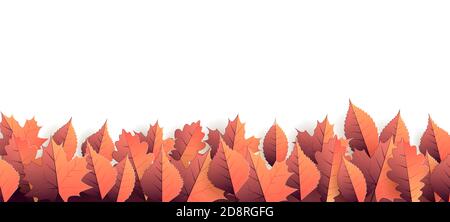 Autumn seasonal background with autumn leaves stripe at the bottom of the composition, isolated Stock Vector