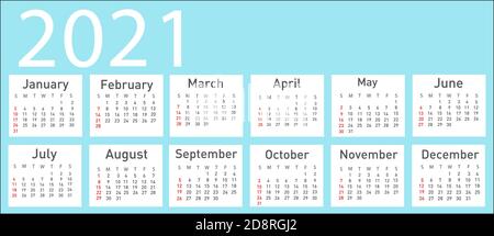 Calendar for 2021 vector illustration Stock Vector