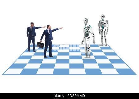 Concept of rivalry between robots and the humans Stock Photo