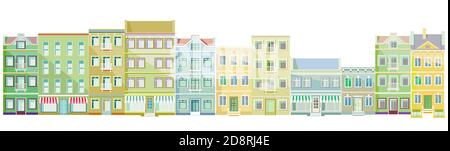 Buildings in a row, real estate, exterior of buildings, apartment buildings Stock Vector