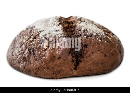 Top view of wholegrain bread isolated on white  background closeup. Round  bread loaf Stock Photo