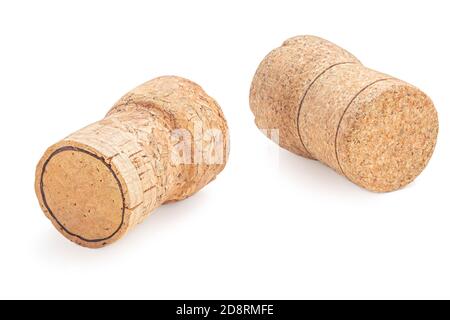 Grapes wine bottle corks Isolated on white background. Wooden Cork macro Stock Photo