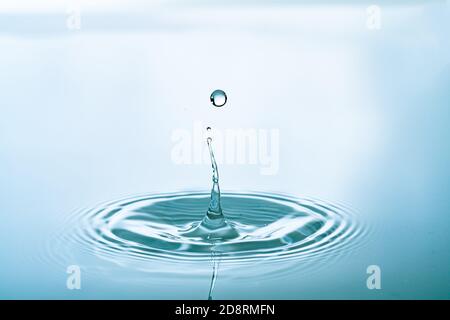 Water splash of falling drop with circular waves Stock Photo