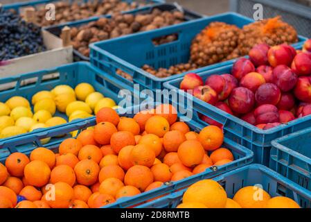 Colorful vegetables on an open market in Prague, Czech republic Stock Photo