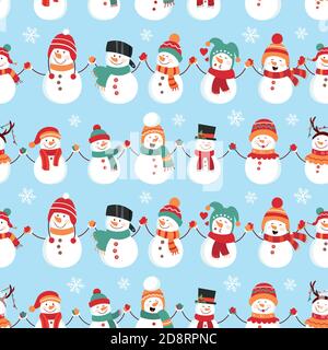 Seamless pattern with snowman. Design for wrapping, fabric, print. Vector illustration Stock Vector