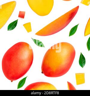 Mango isolated on the white background. Pile of fresh tropical mangoes top view Stock Photo