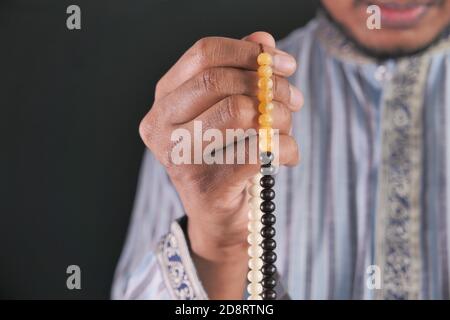 muslim man praying during ramadan, Close up  Stock Photo