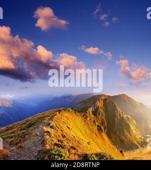 Fantastic morning in the mountains. Sunny landscape of Carpathian mountains, Ukraine, Europe Stock Photo