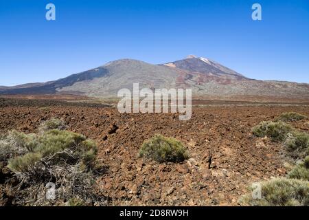 Volcano Mount Teide and lava field at Boca Tauce, Teide National Park, Tenerife, Canary Islands Stock Photo