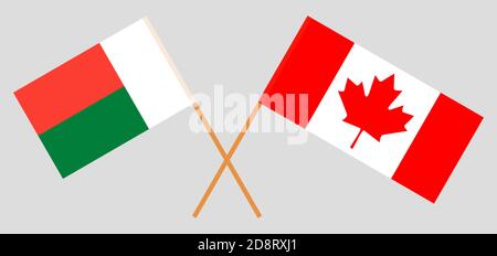 Crossed flags of Madagascar and Canada. Official colors. Correct proportion. Vector illustration Stock Vector