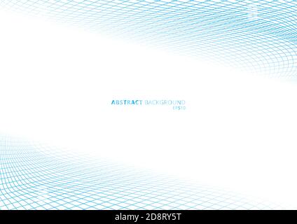 Blue grid lines curve perspective on white background with space for your text. Vector illustration Stock Vector