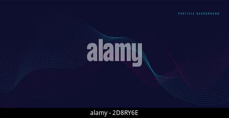 Abstract blue and pink particles dots wave line on dark background. Vector illustration Stock Vector