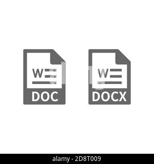 Document file format vector icon. Doc and docx files buttons. Stock Vector