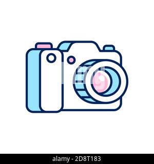 Simple cartoon photo camera symbol. Modern flat line icon, vector clip art illustration. Stock Vector