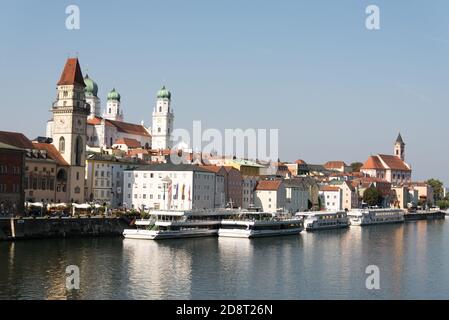 View of the piers at Passau, the city of three rivers Stock Photo