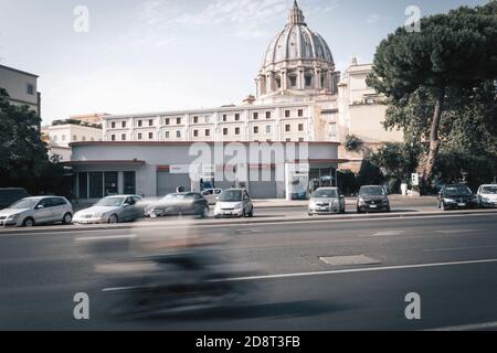 Traffic under St Peter's Dome in Rome, Italy Stock Photo