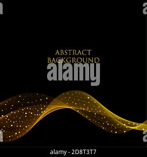 Light effect with glowing golden wavy lines and sparkles on black background. eps 10 Stock Vector
