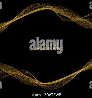 Set of golden waves on a black background. Shiny design. eps 10 Stock Vector