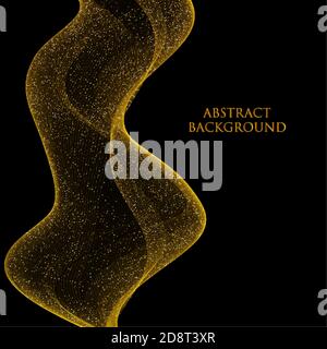 Abstract Gold Waves Design. Shiny golden moving strips design element with glitter effect on dark background for xmas christmas card. Vector Stock Vector