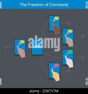 The freedom of comments. Illustration explain the freedom of comments for News received through communication devices. Stock Vector