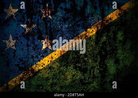 Solomon Islands flag on grunge metal background texture with scratches and cracks Stock Photo