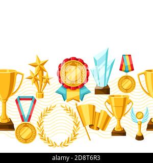 Awards and trophy seamless pattern. Stock Vector